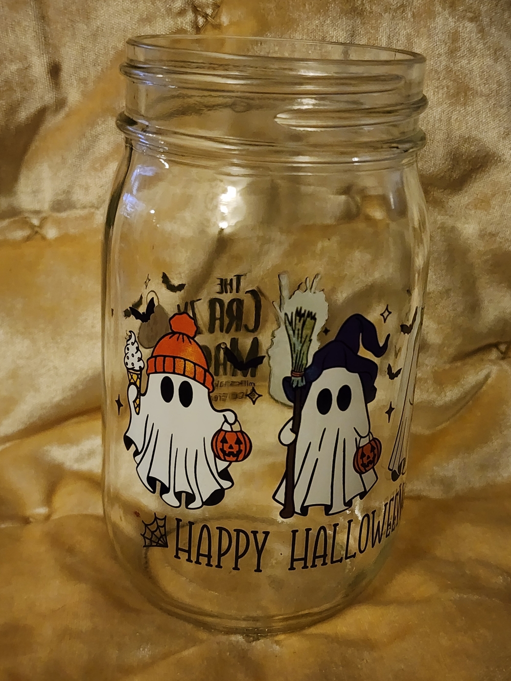 Happy Halloween Ghost Mason Jar - Clear Glass Halloween Party Decor